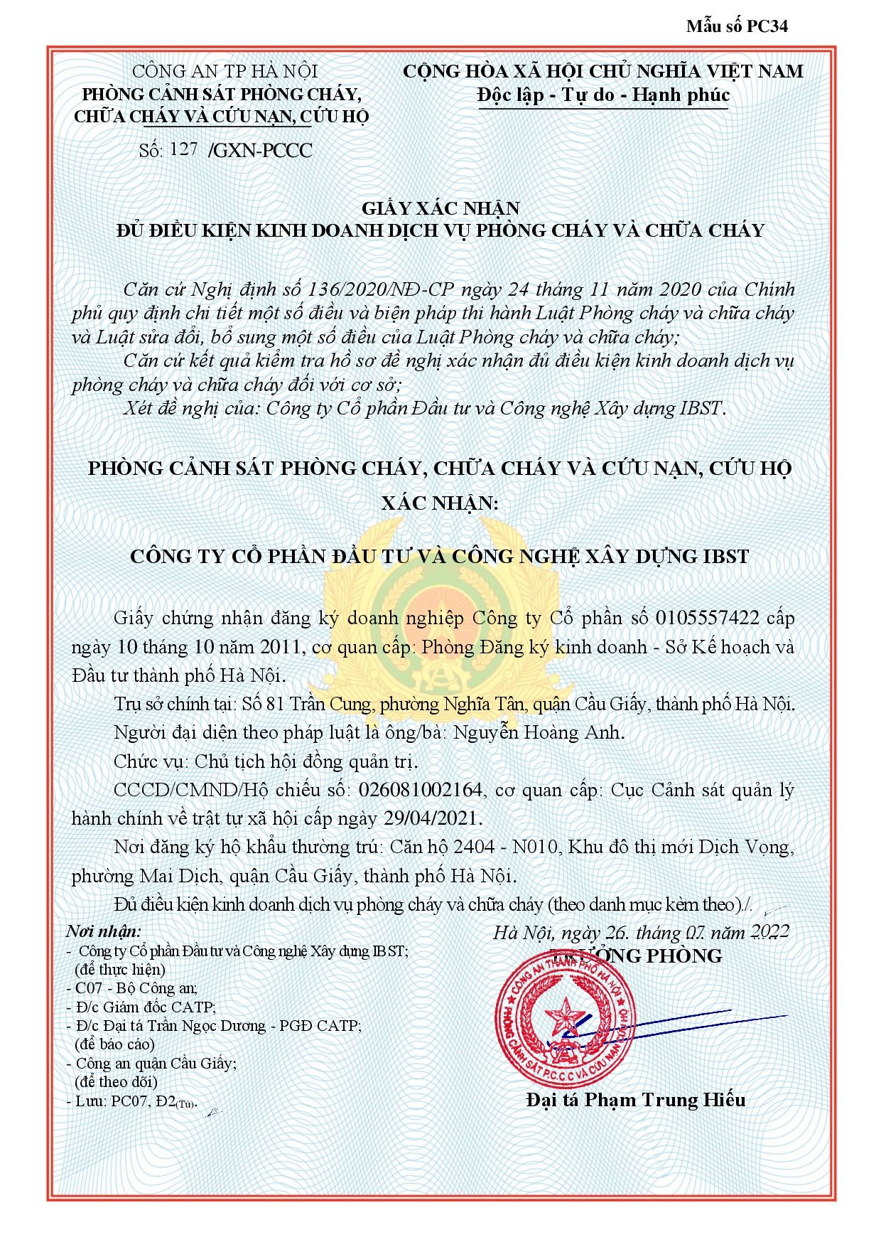 Giấy phép hoạt động phòng cháy chữa cháy