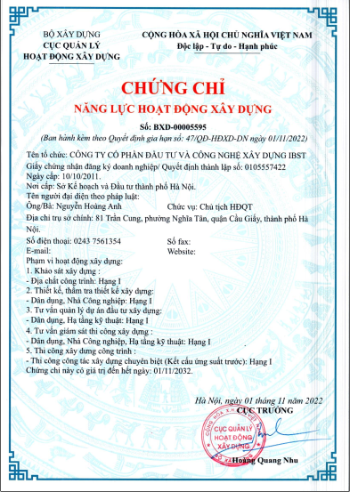 Chứng chỉ hoạt động xây dựng